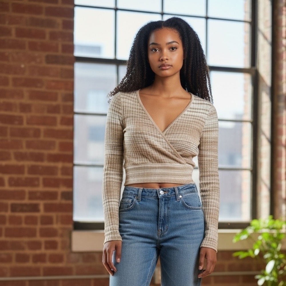 Women's Beige Wrap Sweater